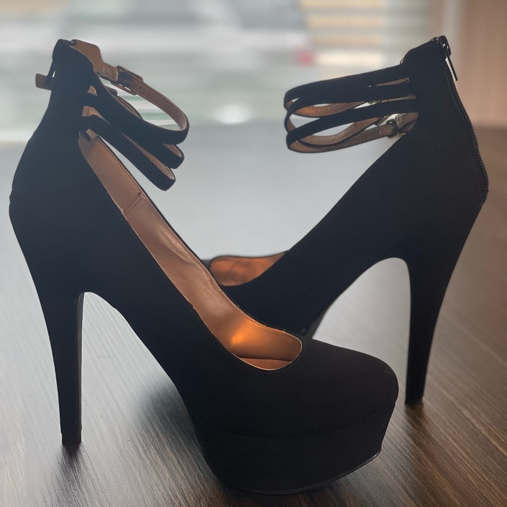 Black Nubuck Platform Heels
